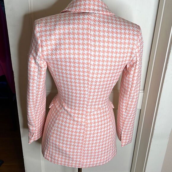 ASOS DESIGN Pink Dogstooth Suit Blazer Size 0 - Picture 6 of 6